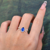 Nature-Inspired 6-Prong Teardrop Sapphire Engagement Ring